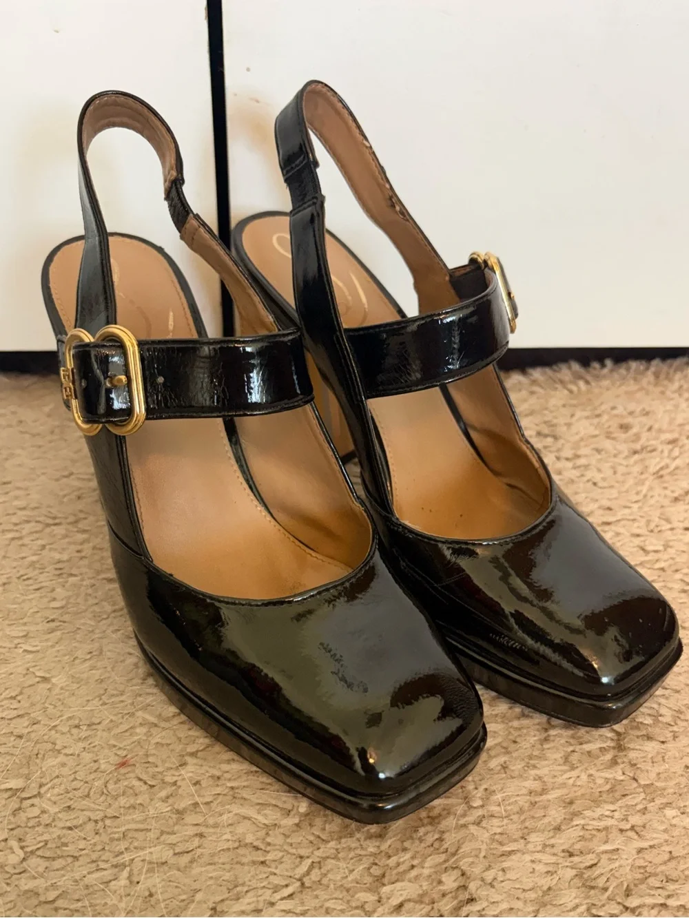 Sam Edelman Jidie Black Patent Slingback Mary Jane Heels